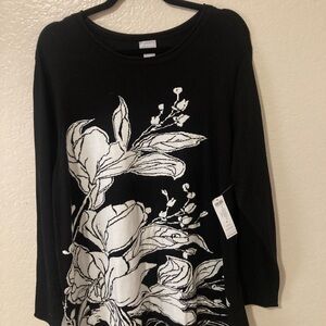 Chico's Black Sweater with White Floral Design